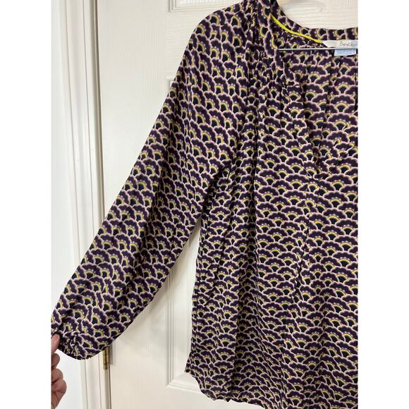 Boden Dolly Split V Neck Printed Floral Long Sleeve Blouse Womens Spring Purple - Picture 3 of 8